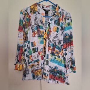 Ali Miles PL Burnout Multi-Colored Photography Love Collared Long Sleeve Tunic